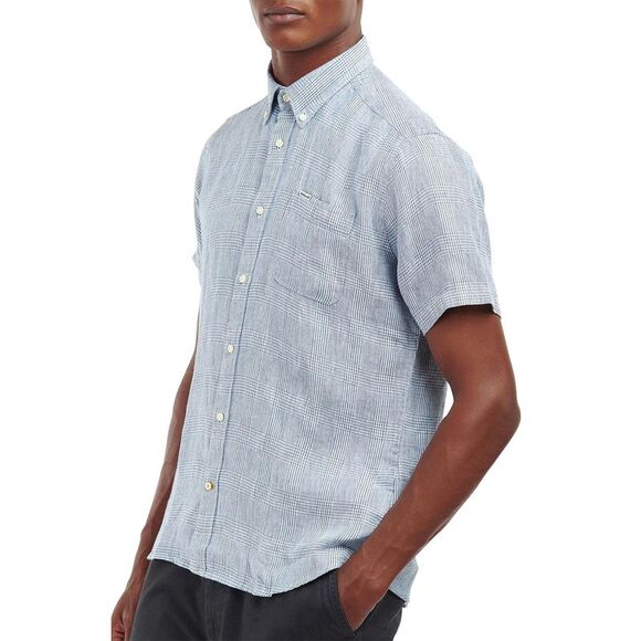 Barbour Mens Marwood Linen Tailored Fit Shirt Large Chambray - NWT $120 - Picture 1 of 5